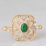Anello vintage in oro giallo 18K con smeraldo (0.13ct ca.) e diamanti, anni ‘70/‘80
