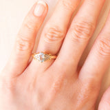 Vintage 9K yellow gold ring with aquamarine (0.60ct approx.) and diamonds (0.03ctw approx.), year 1983