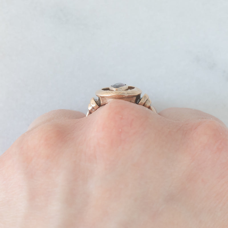 Anello vintage in oro giallo 14K con granato di taglio marquise (0.50ct ca.), anni ‘60