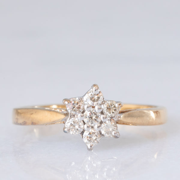 Anello a margherita vintage in oro giallo e bianco 9K con diamanti di taglio brillante (0.25ctw ca.), anni ‘80/‘90