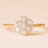 Vintage-Blumenring aus 18-karätigem Gelb- und Weißgold mit Diamanten (ca. 0.18 ctw), 40er/50er Jahre