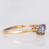 Trilogy vintage in oro giallo 8K con tanzanite e diamanti, anni ‘80