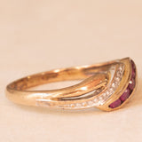 Vintage 9K yellow and white gold ring with rubies (0.20ctw approx.) and diamonds (0.03ctw approx.), 70s/80s