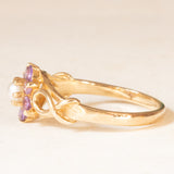 Anello vintage in oro giallo 9K con ametiste (0.30ctw ca.) e perla bianca, anno 1975
