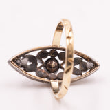 Anello a navette antico in oro giallo 14K e argento con diamanti di taglio rosetta (0.30ctw ca.), primi del ‘900