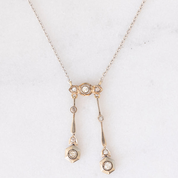 Collier Art Déco négligé in oro giallo e bianco 18K e 14K con diamanti di taglio vecchia miniera (0.30ctw ca.), anni ‘30