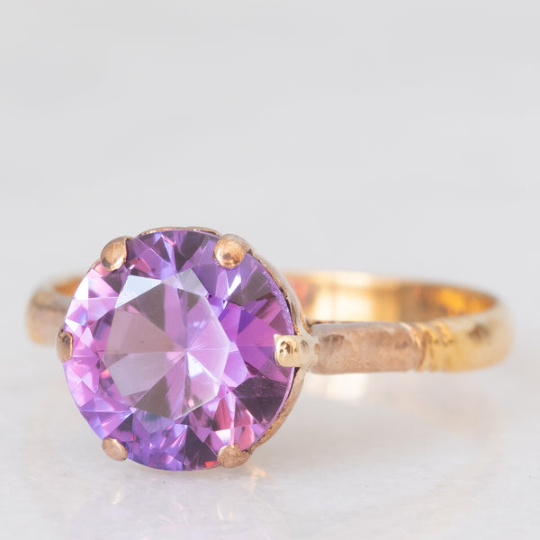 Solitario vintage in oro giallo e rosa 9K con ametista (1.80ct ca.)