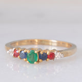 Veretta vintage in oro giallo 9K con smeraldo (0.10ct ca.), rubini (0.10ctw ca.), zaffiri (0.10ctw ca.) e zirconi bianchi