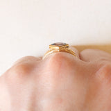 Anello vintage in oro giallo 9K con topazio azzurro, anno 1988