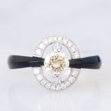 Anello vintage in stile Art Déco in platino con diamanti (centrale di 0.75ct) e onice