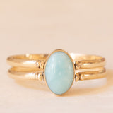 Anello doppio girevole vintage in oro giallo 9K con amazonite e ambra, anni ‘70/‘80