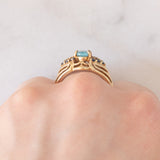 Anello vintage in oro giallo 9K con apatite (0.80ctw ca.) e zaffiri (0.37ctw ca.), anni ‘80/‘90