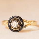 Solitär aus 14-karätigem Gelbgold mit Diamant im Brillantschliff (ca. 0.25 ct) und schwarzer Emaille, 50er Jahre