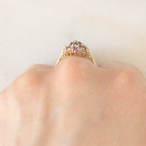 Anello a fiore vintage in oro giallo 9K con rubini (0.40ctw ca.) e diamanti, anni ‘70