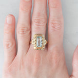 Anello da cocktail vintage in oro giallo 8K con acquamarina (2.50ct ca.), anni ‘60/‘70