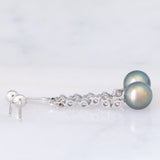 Orecchini pendenti vintage in oro bianco 14K con perle nere e diamanti (0.76ctw), anni ‘90