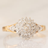 Bague fleur vintage en or jaune et blanc 9 carats avec diamants (environ 0.20 ct au total), 1994