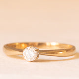 Vintage-Solitär aus 9 Karat Gelbgold mit Diamant im Brillantschliff (ca. 0.14 ct), 1988