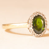 Vintage-Gänseblümchen-Ring aus 9-karätigem Gelb- und Weißgold mit Diopsid (ca. 1.40 ct) und Diamanten (ca. 0.20 ctw), Jahr 2006