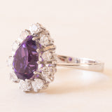 Vintage-Gänseblümchenring aus 14-karätigem Weißgold mit Amethyst (ca. 3.20 ct) und Diamanten im Brillantschliff (ca. 0.50 ctw), 70er Jahre