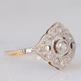 Anello Art Déco in oro giallo e bianco 14K con diamanti di taglio vecchia miniera e di taglio rosetta (0.30ctw ca.), anni ‘30