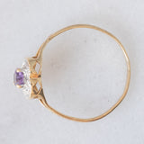 Anello vintage in oro giallo e bianco 9K con ametista di taglio a cuore (0.22ct ca.) e diamante, anni ‘90