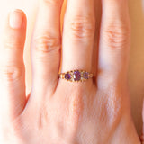 Anello vintage in oro giallo 9K con ametiste (0.50ctw ca.) e diamanti, anno 1990