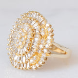 Anello ballerina vintage in oro giallo 14K con diamanti di taglio brillante e tapered (2.20ctw ca.), anni ‘80/‘90