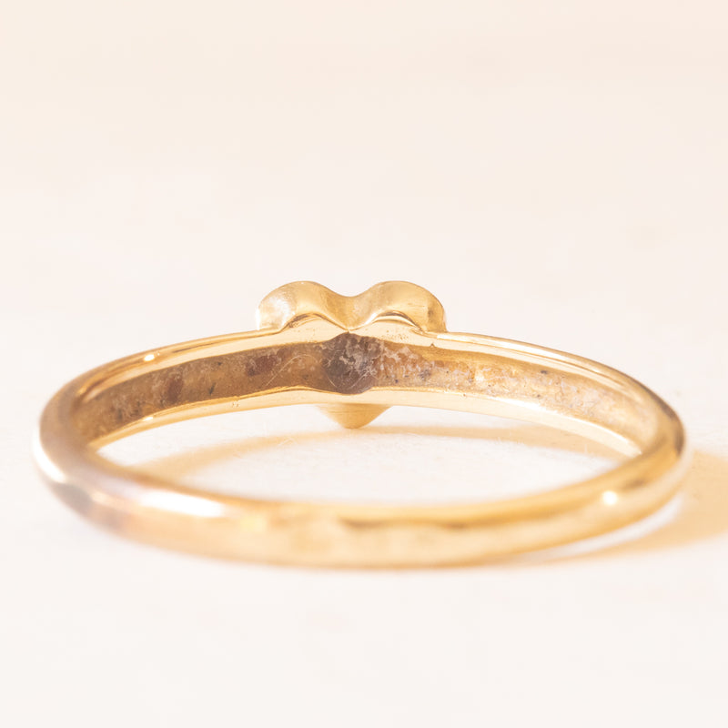 Anello vintage con fede in oro giallo 9K e con decorazione a forma di cuore in oro bianco 9K con diamante, anni ‘50