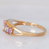 Anello in oro giallo 9K con morganite (0.36ct), tanzaniti (0.34ctw) e zaffiri viola sintetici (0.28ctw)