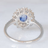 Anello a margherita vintage in platino con zaffiro (1.20ct) e diamanti (0.80ctw), anni ‘90