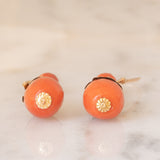 Antique 18K Yellow Gold Drop Earrings with Orange Coral, Early 900s