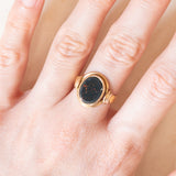 Vintage-Siegelring aus 14-karätigem Gelbgold mit Heliotrop (Blutstein), 50er Jahre