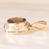 Ciondolo vintage in oro giallo e bianco 9K con quarzo fumé (2ct ca.) e diamanti (0.06ctw ca.), anni ‘70/‘80