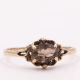 Anello da cocktail vintage in oro giallo 9K con quarzo fumé (0.50ct ca.), anno 1981