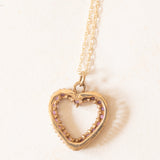 Vintage-Halskette aus 9-karätigem Gelbgold mit Herzanhänger aus 9-karätigem Gelbgold und synthetischen Rubinen, 70er Jahre