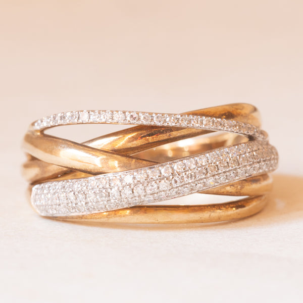 Anello vintage in oro giallo e bianco 9K con diamanti (0.50ctw ca.), anni ‘60/‘70