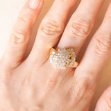 Bague vintage en or jaune 14 carats avec diamants taille brillant et effilés (environ 1.24 ct au total), années 70