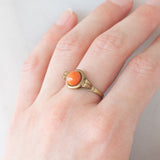 Vintage 8K Yellow Gold Orange Coral Ring, 60s