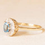 Vintage-Gänseblümchen-Ring aus 9-karätigem Gelb- und Weißgold mit blauem Topas (ca. 0.40 ct) und Diamanten (ca. 0.03 ctw), Jahr 1989
