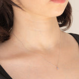 Collana vintage in oro bianco 10K con ciondolo punto luce con zaffiro rosa e diamante
