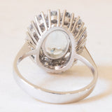 Vintage-Gänseblümchenring aus 18-karätigem Weißgold mit Aquamarin (ca. 3 Karat) und Diamanten im Brillantschliff (ca. 1 Karat), 70er/80er Jahre