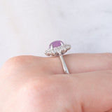 Anello a margherita vintage in platino con rubino (1.61ct) e diamanti (0.60ctw), anni ‘80/‘90