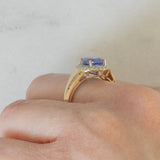 Anello a margherita vintage in oro giallo e bianco 14K con tanzanite (2.10ct ca.) e diamanti (0.30ctw ca.), anni ‘80