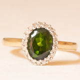 Vintage-Gänseblümchen-Ring aus 9-karätigem Gelb- und Weißgold mit Diopsid (ca. 1.40 ct) und Diamanten (ca. 0.20 ctw), Jahr 2006