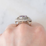 Anello a margherita vintage in stile antico in oro giallo 18K e argento con ametista (3ct ca.) e diamanti di taglio rosetta (0.70ctw ca.), anni ‘40/‘50