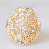 Anello ballerina vintage in oro giallo 14K con diamanti di taglio brillante e tapered (2.20ctw ca.), anni ‘80/‘90