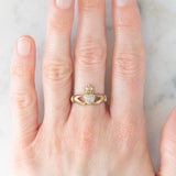 Anello Claddagh vintage in oro giallo 9K con diamanti