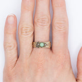 Anello antico a forma di cintura con fibbia in oro giallo 8K con turchese e perline bianche, anni ‘10/‘20