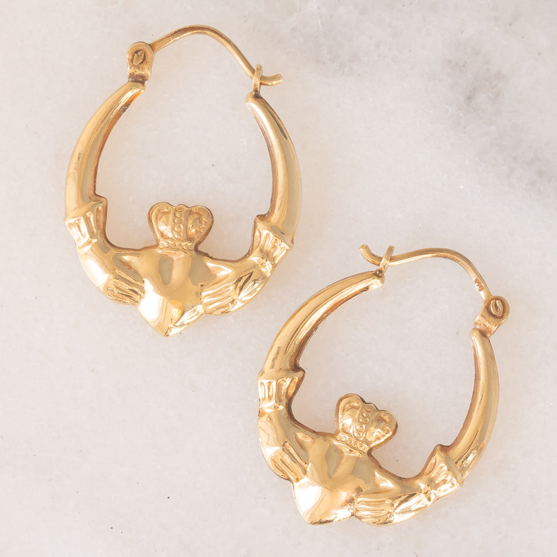 Orecchini Claddagh vintage in oro giallo 9K